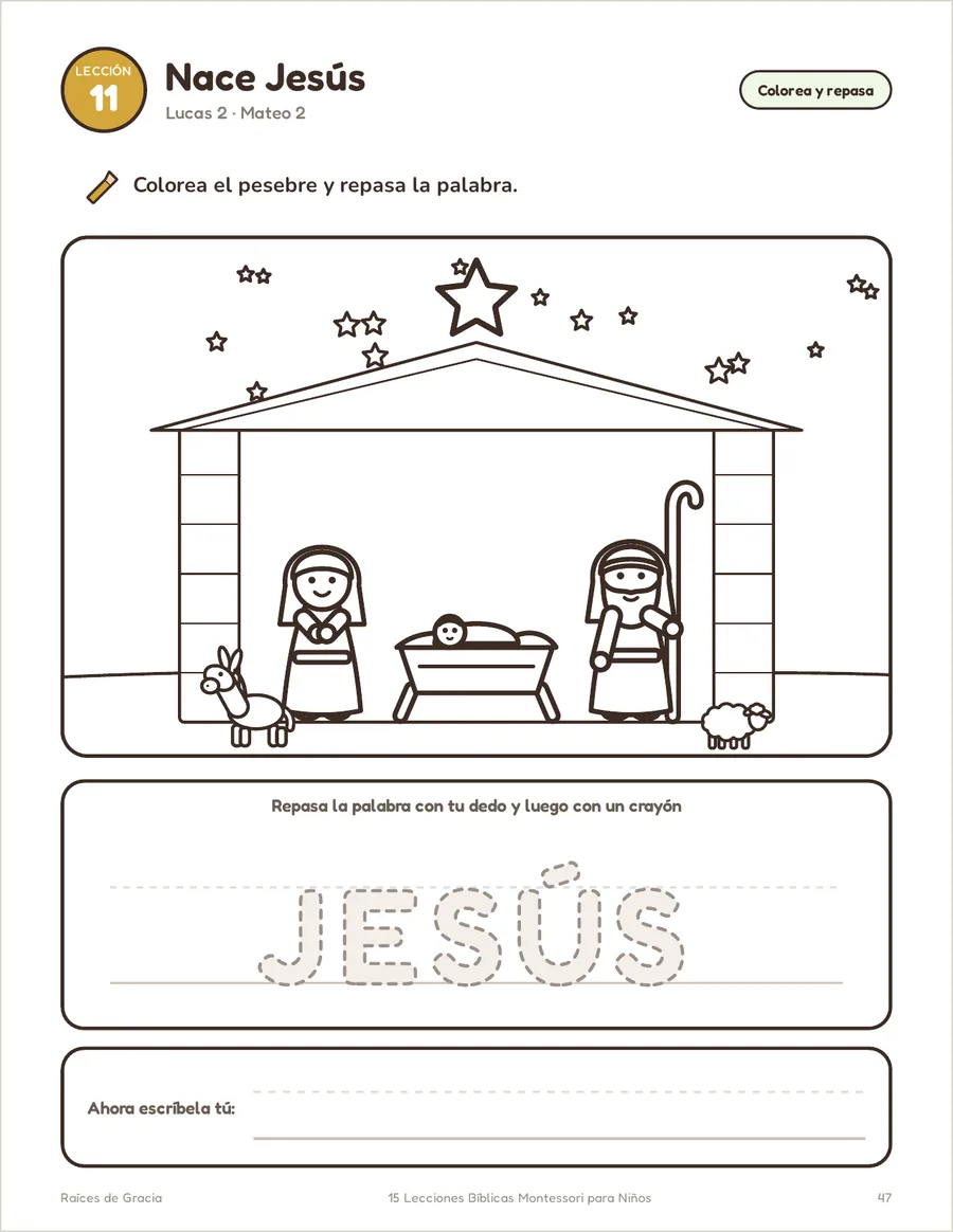 Página de ejemplo: el pesebre para colorear